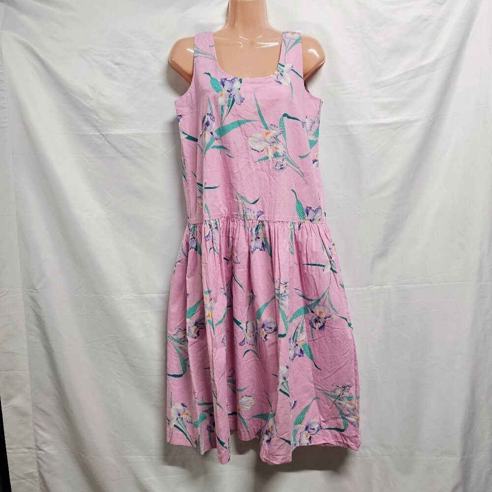 The Kapaia Stitchery Hawaiian Pleated Dress Women Size 12 Pink Tropical - Picture 1 of 8